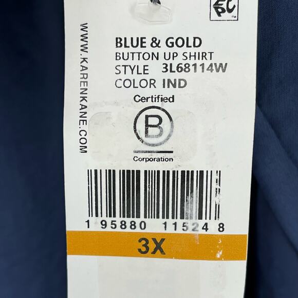 Karen Kane Satin Button Front Shirt Womens Plus Size 3X Indigo Blue V Neck - Picture 5 of 7